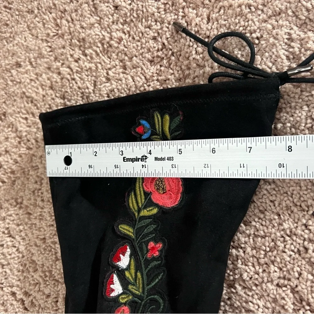 New 6.5 target over the knee floral embroidered faux suede black heel boots - Picture 11 of 17